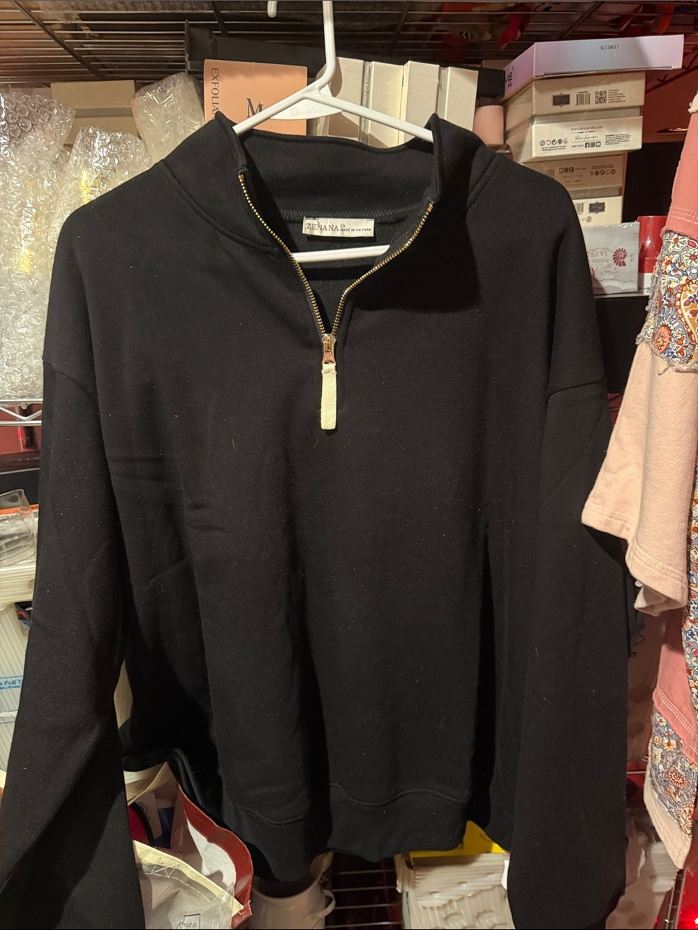Zenana Outfitters Black Quarter-Zip Pullover with Gold Pull